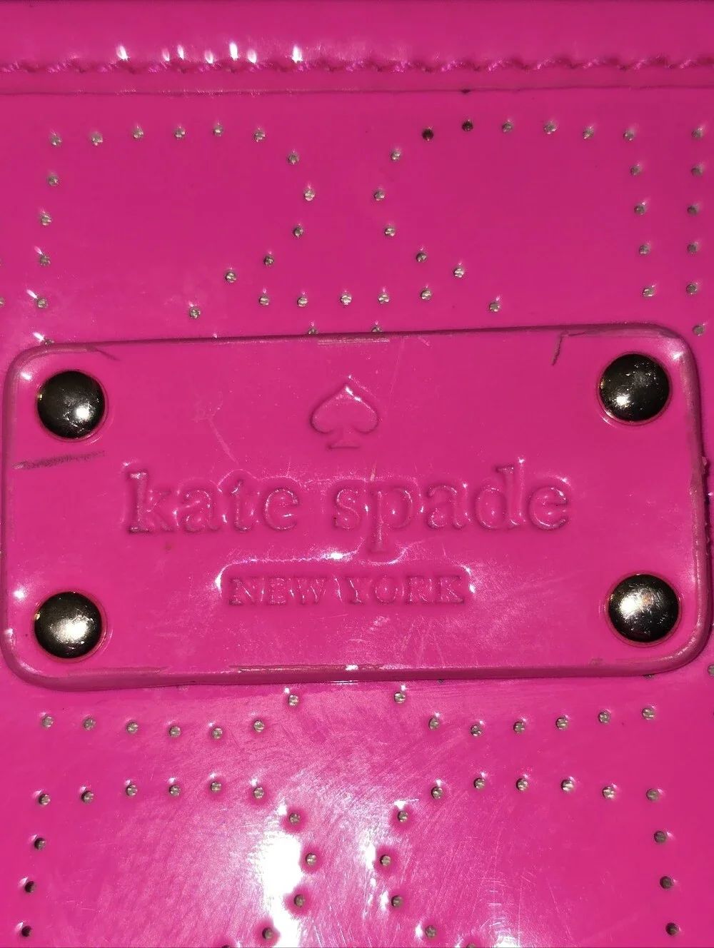 kate spade new york Molly Bikini Dot Large Tote in a vibrant neon pink patent - Picture 3 of 13